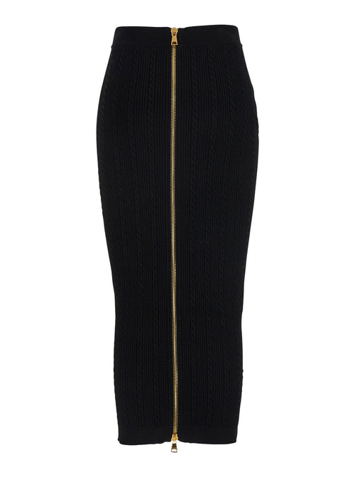 Balmain Women Black Skirt With Logo Buttons And Zip Closure In Viscose Blend Woman