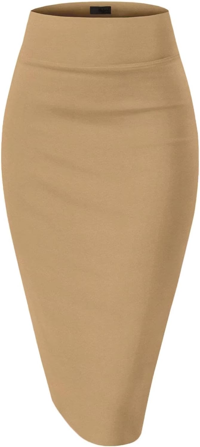 Women's High Waist Pencil Skirt - Premium Stretch Ponte Business Professional Below Knee